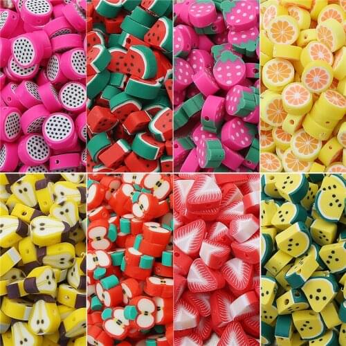 30pcs Fruit Heart Flower Beads Polymer Clay Beads Mixed Color Spacer Beads For Jewelry Making DIY Bracelet Necklace Earrings