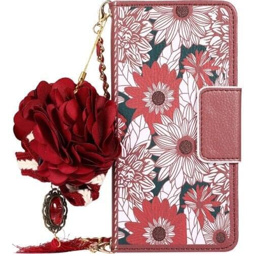 Case For Samsung Galaxy S20 Ultra S10 S9 S8 Plus Note 10 Note 8 Note 9 S10E Case Flower Flip Card Leather with Strap Wallet Case