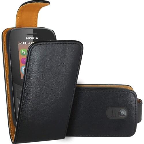 Black Flip Premium Leather Skin Bag Case Cover For Nokia 130 (2017 Edition)