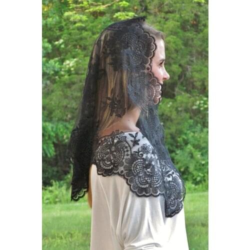 Black Chapel Shawl Scarf Catholic Veil Spanish Lace Mantilla Lace Veil