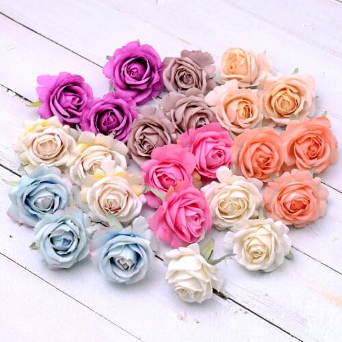 50pcs High Quality Flannelette Artificial Rose Silk Flower Heads DIY Wedding Decoration Wreath Scrapbooking Craft Fake Flowers