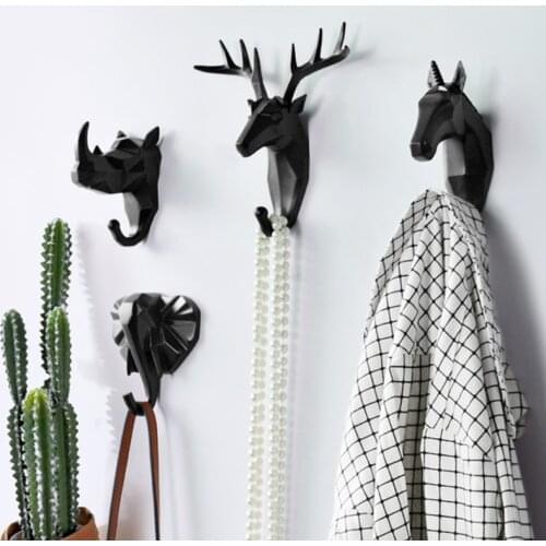 Animal Head Resin Hook Clothing Display Deer Elephant Unicorn Rhinoceros Racks Hook Coat Hanger Cap Room Decor Show Wall Bag
