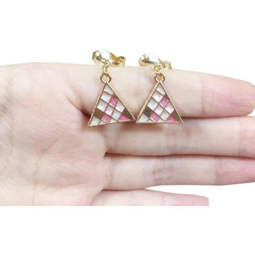 2020 Pink Triangle Shape Kids Clip Earrings Cartoon Children Jewelry Baby Girl Earrings Kids Ear Clip on Pierced Alloy Earrings