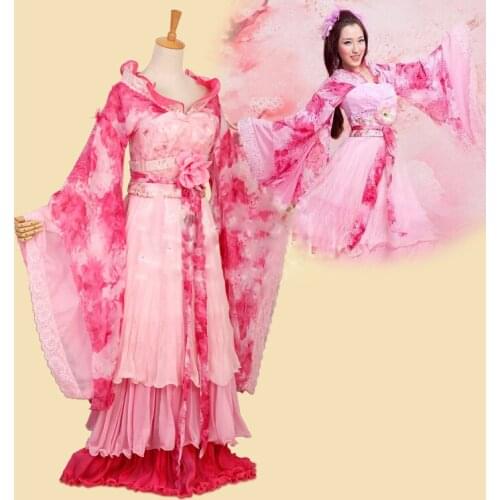 2 Colors Tong Yan Peach Blossom Print Chiffon Tang Princess Hanfu Costume Classical Dance Costume for Women Stage Performance