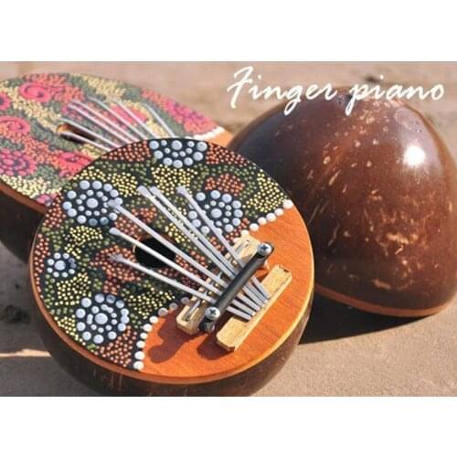 HOT Handmade folk instrument thumb piano Kalimba 7 Keys Tunable Coconut Shell Painted Musical Instrument Random Color KB09