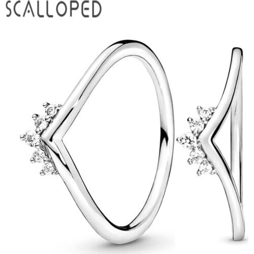 SCALLOPED Fashion Wish Bone Engagement Rings Sparkling Zircon Stacked Wedding Band Women Statement Jewelry Gifts