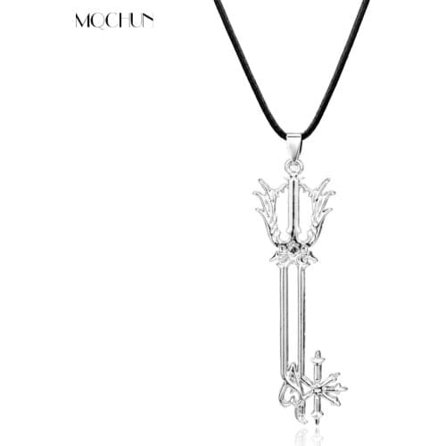 MQCHUN Vintage Silver Color Sora Keyblade Oathkeeper Rope Chain Necklace Kingdom Hearts ROXAS Sword Pendant Necklace Men Gift