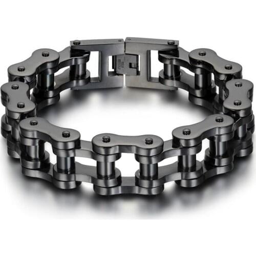 23cm*18mm Black/Silver Color Heavy Wide Stainless Steel Bracelet Men Biker Bicycle Motorcycle Chain Mens Bracelets Mens Bangles