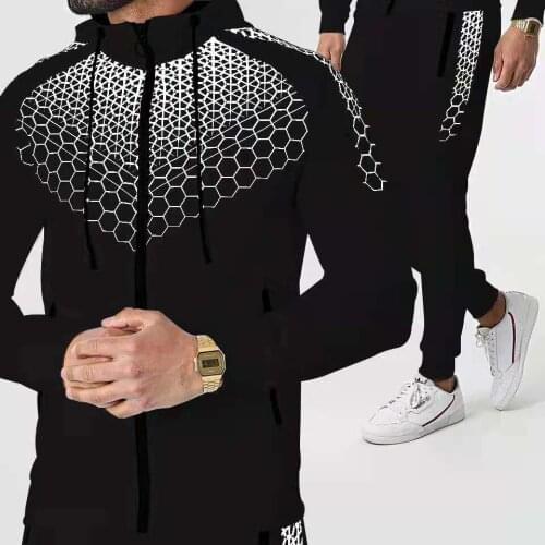 Mens Spring Autumn High-quality Fashion 3D Sportswear Suit New Long-sleeved Zipper Hoodie Breathable Casual 2-piece Set