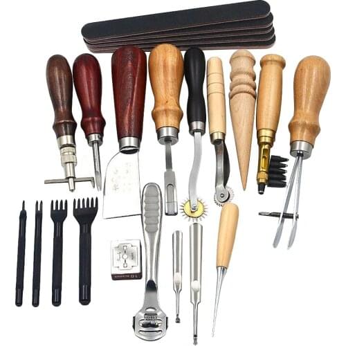 18 PCS/SET Leather Craft Tools Kit Stitching Carving Working Sewing DIY Saddle Groover Leather Craft Tool Set