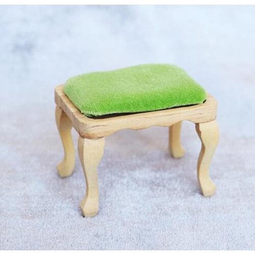 Solid Wood Mini Stool and Pad Home Living Room Furniture Set 1:12 Doll House