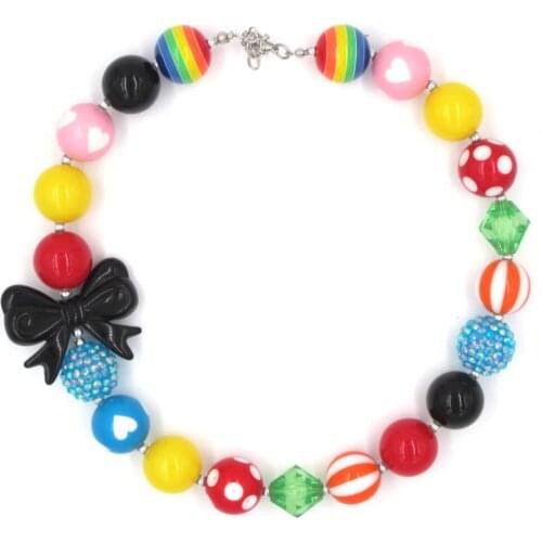 Girls Lovely Bow Bubblegum Necklaces Toddler Kids 20mm Acrylic Chunky Beaded Necklaces Torque Good Matching Outfits Jewelry Gift