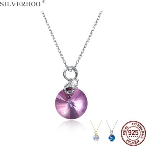 SILVERHOO 925 Sterling Silver Circular Pendant Necklace Austria Colorful Crystal Hot Selling Fine Jewelry For Girlfriend Gift