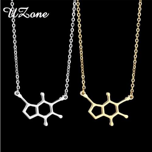UZone New Simple Caffeine Molecule Necklace Structure Chemistry Women and Men Pendant Necklace Long Chain Jewelry