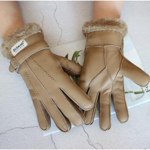 Sheepskin Fur Gloves Mens Thick Winter Warm Large Size Outdoor Windproof Cold Hand Stitching Sewn Leather Finger Gloves