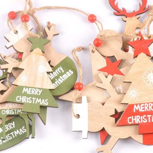 2pcs Elk Angel Star Wood Crafts Christmas Tree Hanging Pendant Decoration For Home Wooden Ornaments New Year Navidad Gift m2552