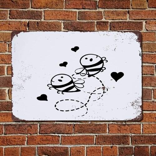 Retro Tin Signs Vintage Style Metal Sign Iron Painting Wall Plaque Wall Decor Sign Honey Bee Design Black for Indoor & Outdoor