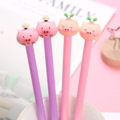 24 Pcs Creative Cute Pens Animal Cartoon Pig Gel Pen Student Exam Black Stationery School Supplies for Girls Estojos Escolares