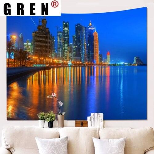 GREN Modern City Skyscrapers Road Tapestry Hanging Covering Rugs Background Cloth Beach Mat Blanket Art Bedroom Living Home