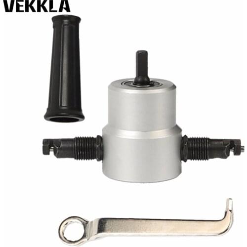 360 Degree Nibble Metal Cutting Double Head Sheet Nibbler Saw Cutter Tool Drill Attachment Free Cutting Tool Nibbler Sheet Metal