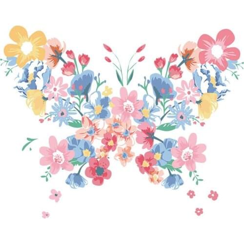 WhatIlife Flower Butterfly Heat Transfer Vinyl Patch Iron On For Clothing DIY Thermal Striped Sticker Washable Appliques Patches