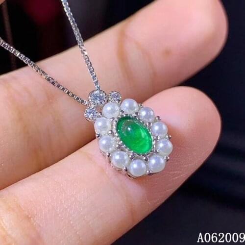 KJJEAXCMY fine jewelry 925 Sterling Silver inlaid natural emerald popular pearl girl Pendant Necklace support test hot selling