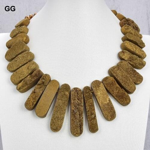 GuaiGuai Jewelry Titanium Golden Geode Graduated Top Drilled Agate Raw Clusters Nugget Necklace