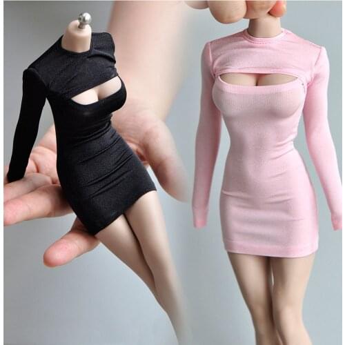 1/6 scale female open chest T-shirt long bottoming dress model for 12 inch action figure