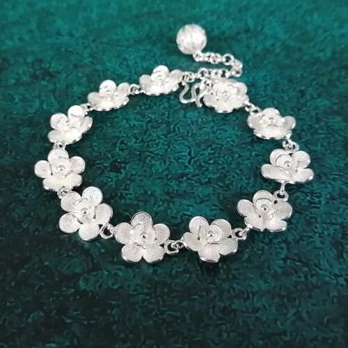 Bastiee Flower Hand Chain 999 Sterling Silver Bracelet Handmade Miao Luxury Jewelry Chinese Hmong Silver Bracelets For Women