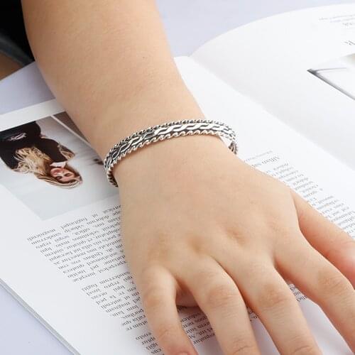 Trendy 925 Sterling Silver Simple Weaving Intertwined Opening Cuff Bracelets Bangle For Women Fashion Jewelry
