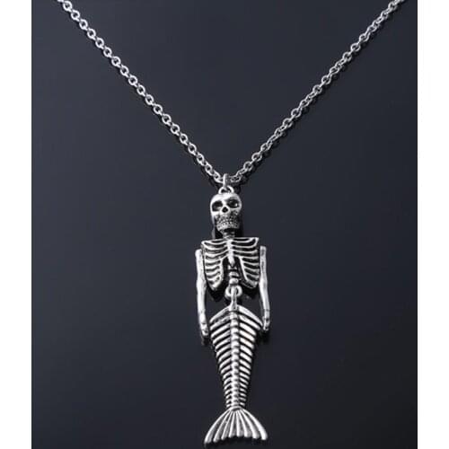 1pc Mermaid Skeleton Metal Pendant Halloween Necklace Steampunk DIY Handmade Skull Jewelry Gift For Women