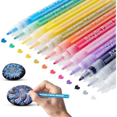 12 Colors Acrylic Paint Markers Set Art supplies brush Pen Fine Tip for DIY Craft Canvas Ceramic Glass Wood Stone manga colores