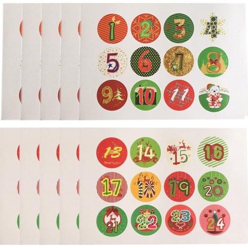 120pcs Christmas Advent Number Stickers Christmas Candy Sealing Sticker Baking Decor Package Label Navidad 2019 Xmas Home Decor