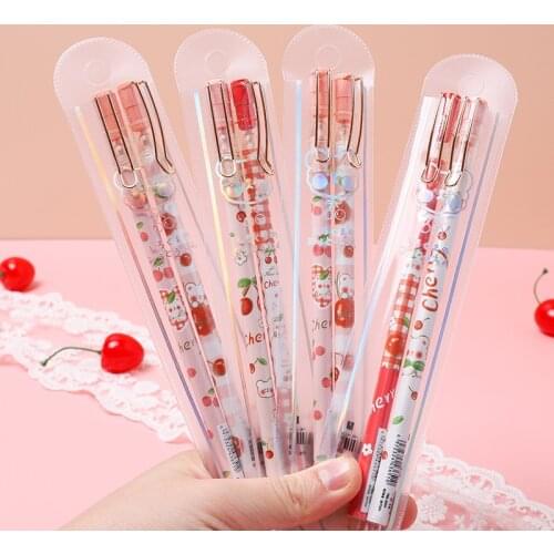 24 pcs bear cherry ballpoint pen lovely lattice wholesale pens kawaii cute neutral pen student supplies school girls