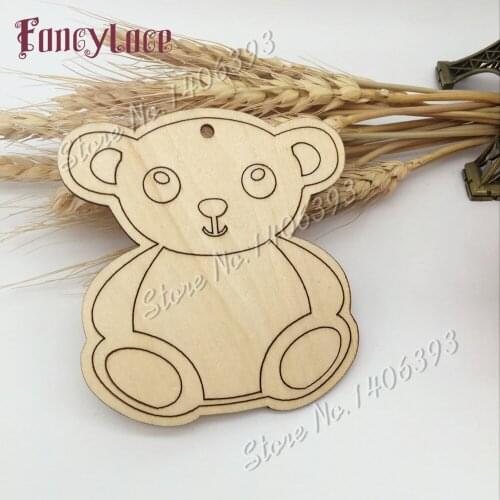 50pcs Assorted christmas tree ornament wooden Cute Bear Gift Tag Wood Ornament for Weding Baby Shower Christmas DIY Accessories