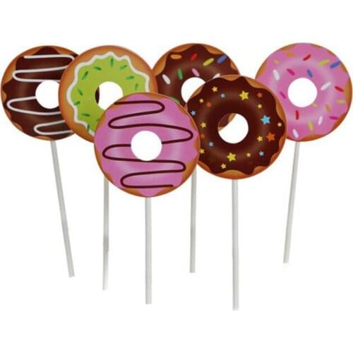 6pcs Paper Donut Cupcake Topper Sweet Doughnuts Cake Cupcake Topper Birthday Party Decoration Kids Baby Shower Party Supplies