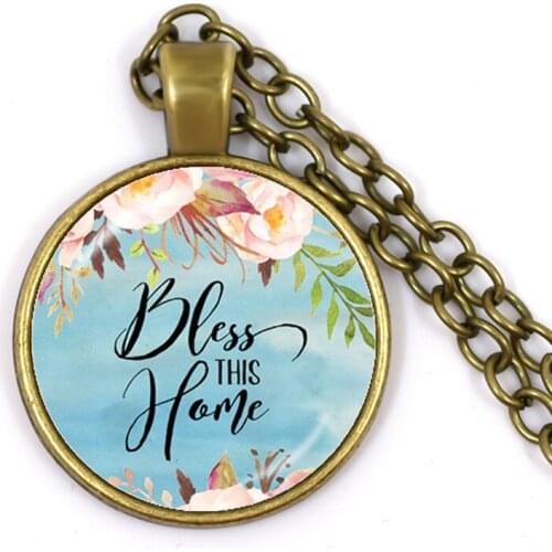 Bless This Home Bible Verse Quotes Glass Dome Silver Plated Charms Hand Craft Glass Dome Pendants Jewelry Gifts