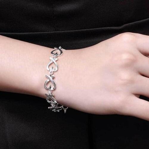 Bracelet Heart-shaped Light-weight Silver Color 21cm Women Jewelry Chain for Party