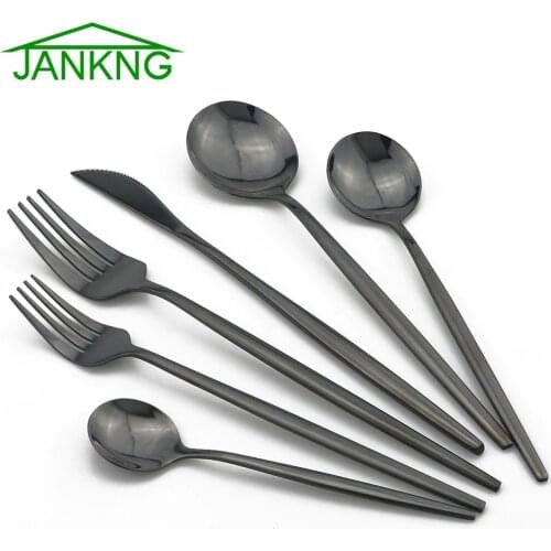 Black Cutlery Mirror Knife Fork Spoon Kitchen Dinnerware Stainless Steel Tableware 1Pcs Silverware For party And Hotel