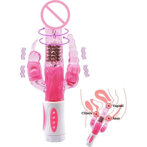 Dingye Triple Vibrator Rabbit Dildo Vibrator 12 Speed Rotating Anal Plug Prostate Massager Adult Sex Toy Sex Product for Man