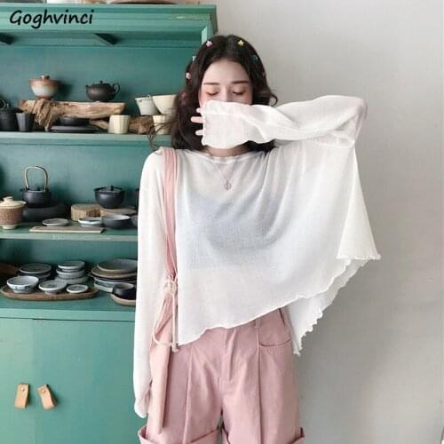 T-shirts Women Summer Sexy Thin Backless Knitted Tee Holiday Sweet Solid Batwing Sleeve Loose Sun-proof All-match Breathable Ins