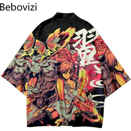 Japan Samurai Anime Cosplay Haori Yukata Tops Robe 2021 Loose Japanese Style Tiger Print Kimono Streetwear Men Women Cardigan