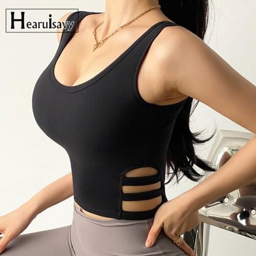 Hearuisavy Sports Vest Women Running Quick-Drying Shockproof Gathering Yoga Top Sexy Side Hollow Tight Breathable Fitness Bra