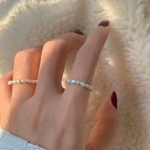 Ins style personality natural freshwater pearl ring female temperament Joker stretch line ring net red tide index ring R1