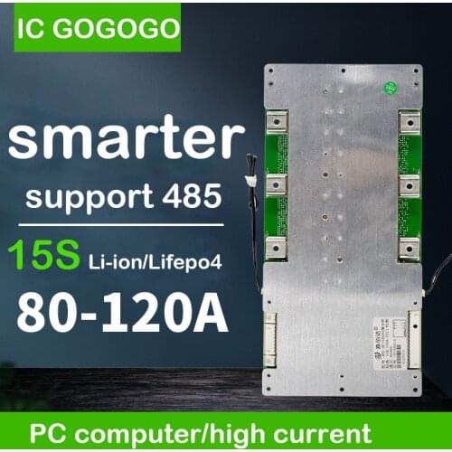 JBD 15S Li-ion Lifepo4 BMS 48V 56V Smart Lithium Battery Protection Board RS485 PC Computer 485 Communication 80A 100A 120A