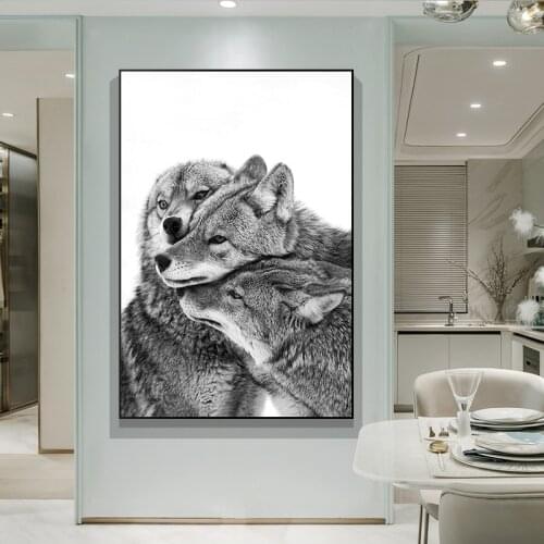 Black and White Wild Animal Wolf Canvas Painting Nordic Animals Prints and Posters Wall Art Pictures for Living Room Home Decor
