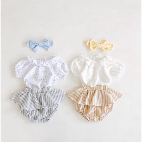 Summer Baby Clothes Sets 3 Pcs Lotus Leaf Collar Tops+striped Briefs Dress+Headband Babys Sets Infant Clothes Baby Suits 0-18M
