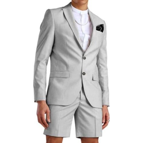 2021 Casual Light Grey Wedding Men Suit With Short Pants Business Terno Masculino Beach Mens Summer Groom Wear Best Man Suits