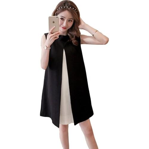 Pregnant WOMENS Black Dress Summer New Classic Black And White + Bow Playful Pregnant WOMENS Dress