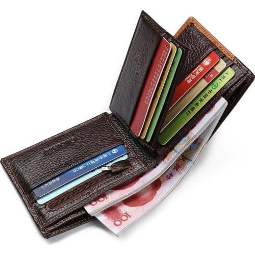 Mens Leather Wallet with Coin High Quality Male Purse Cartera Genuine Leather Men Wallets Coin Pocket Zipper Real
